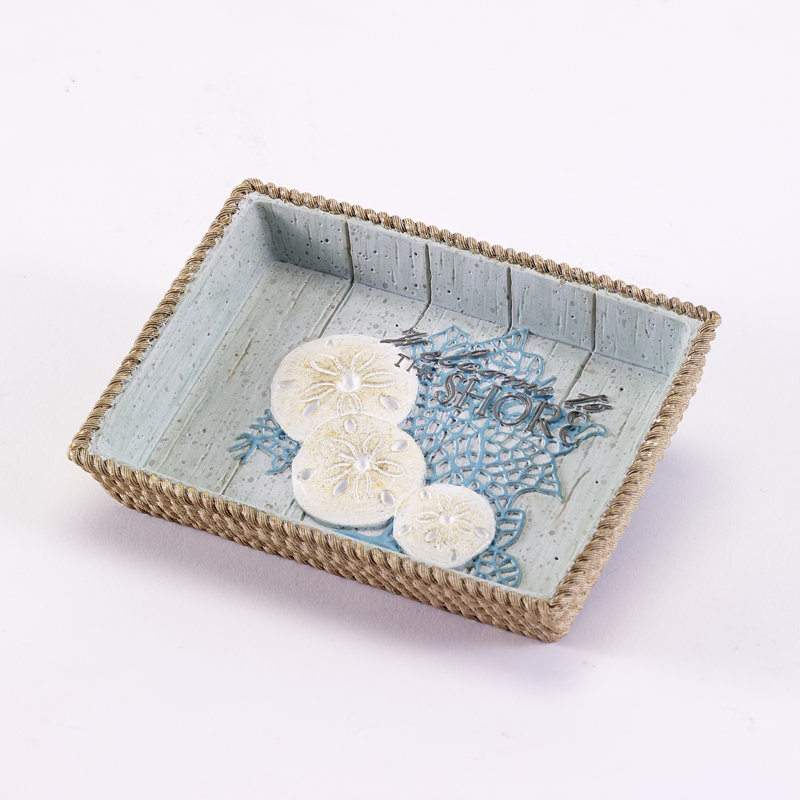Aqua and Beige Coastal Resin Soap Dish with Rope Detail
