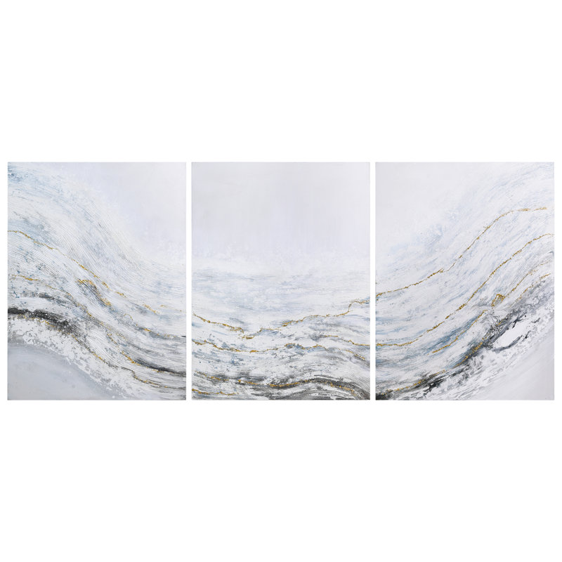 Blizzard Textured Metallic Abstract Triptych Canvas Wall Art, 40" x 90"
