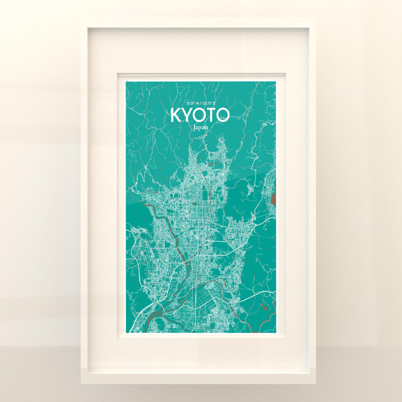 Kyoto City Map In Nature - No Frame Print, 17cm H x 11cm W x 0.05cm D