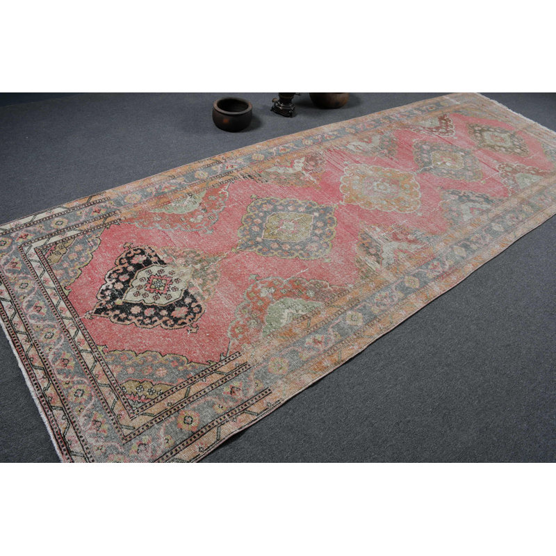 Tapis de couloir turc authentique authentique avec motif géométrique pastel doux rouge / vert