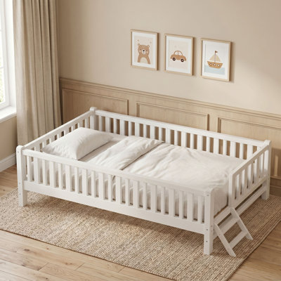 Twin Wood Platform Bed with Guardrail