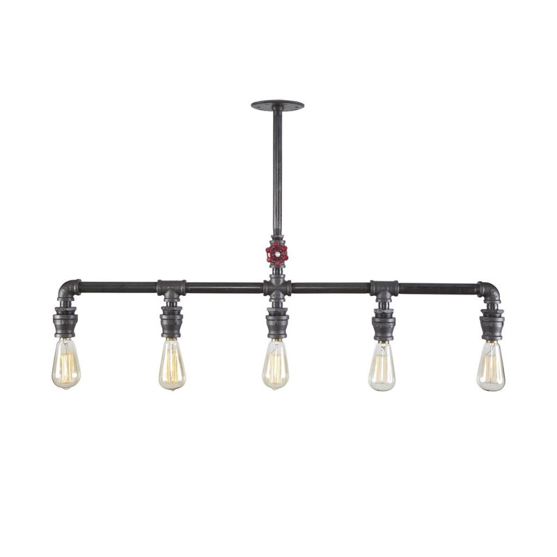 Lustre de style industriel, tuyau en fer noir, 30,7 po x 26,4 po x 3,9 po | Douille E27, 100% fer durable | Décor moderne de chalet et de chalet, conception unique de couleur unie grise, parfait pour la salle à manger et les espaces de vie