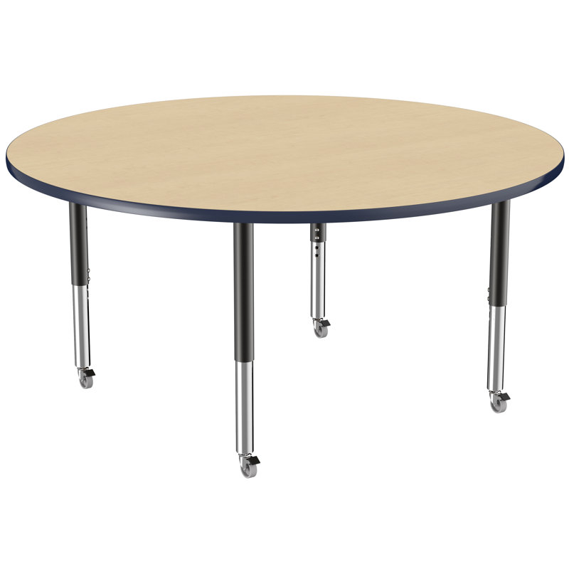 Table ronde à hauteur réglable, H 24 po x L 60 po x l 60 po, Érable / bleu marine, Super