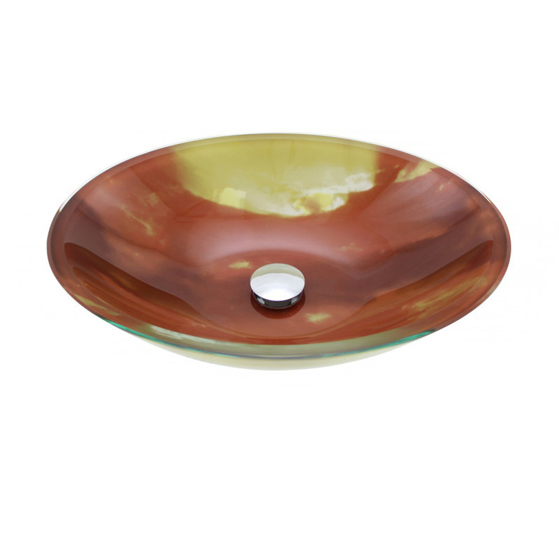 Sunset Oval Tempered Glass Vessel Sink with Drain