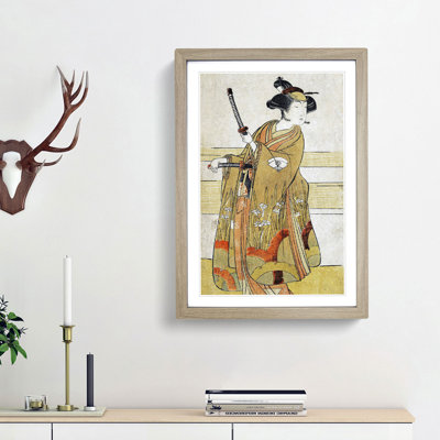 Woman with Samurai Swords by Katsukawa Shunsho - Framed Print