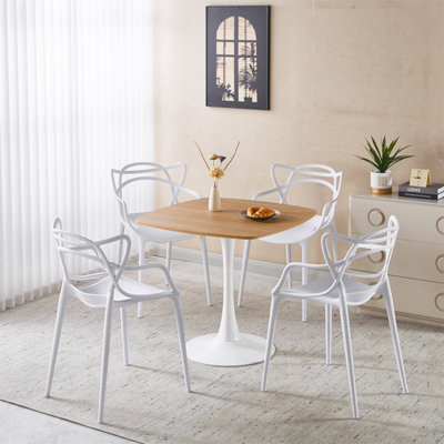 1+4,5pieces dining set, Table metal leg Mid-century Dining Table for 4-6 people With MDF Table Top, Pedestal Dining Table, End Table Leisure Coffee Ta