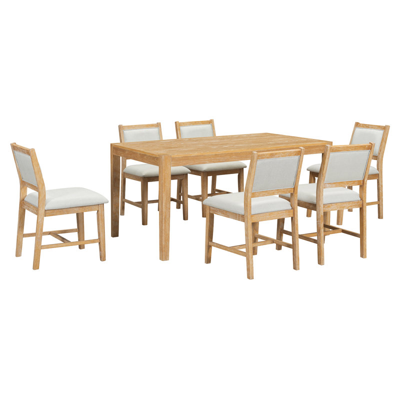 Ensemble de table de salle à manger 7 pièces dont 6 chaises rembourrées, Naturel / Beige