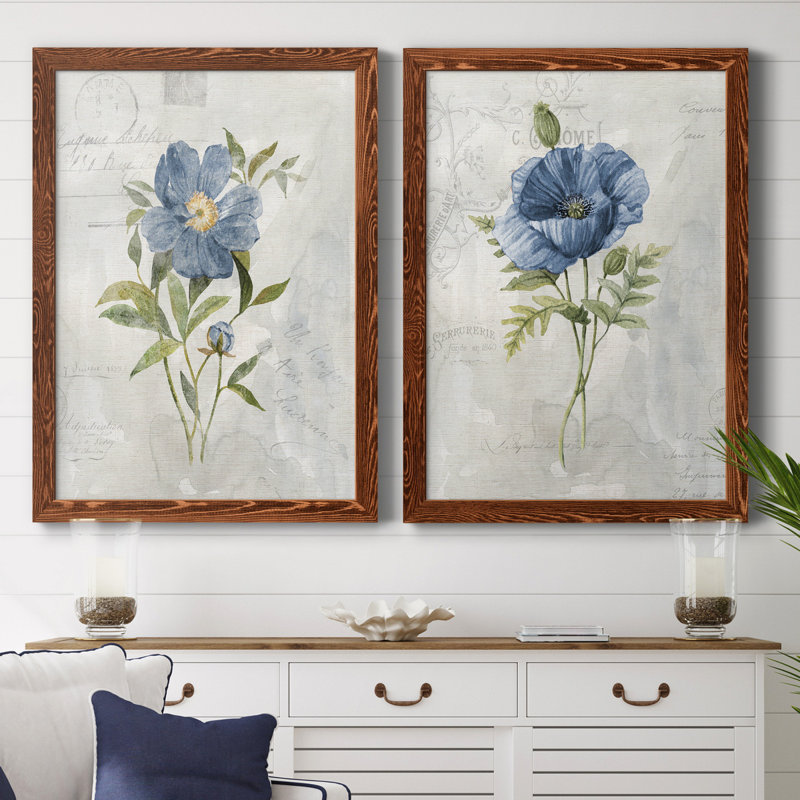 Blue Linen Peony - ensemble de 2 reproductions d'art, H 37,5 po x l 55 po, Toile encadrée, Blanc