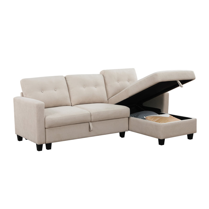 84.2" Wide Reversible Sofa & Chaise, Beige Linen Blend