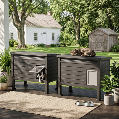 Elevated Black Resin Cat Shelter – Weatherproof Outdoor/Indoor Use