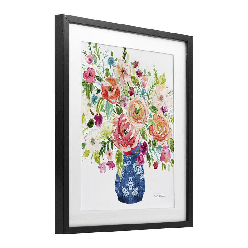 «Sunny Chinoiserie Pink Bouquet», reproduction sous verre, conception par Carol Robinson, H 16 po x l 13 po