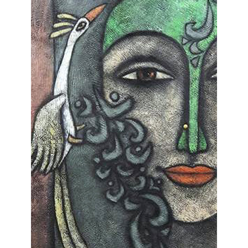Visage de divinité avec oiseau Advaitha | Art figuratif | Par Krishna Ashok