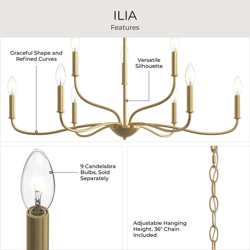 Ilia 9-Light Brushed Gold Two-Tier Chandelier, Brushed Gold