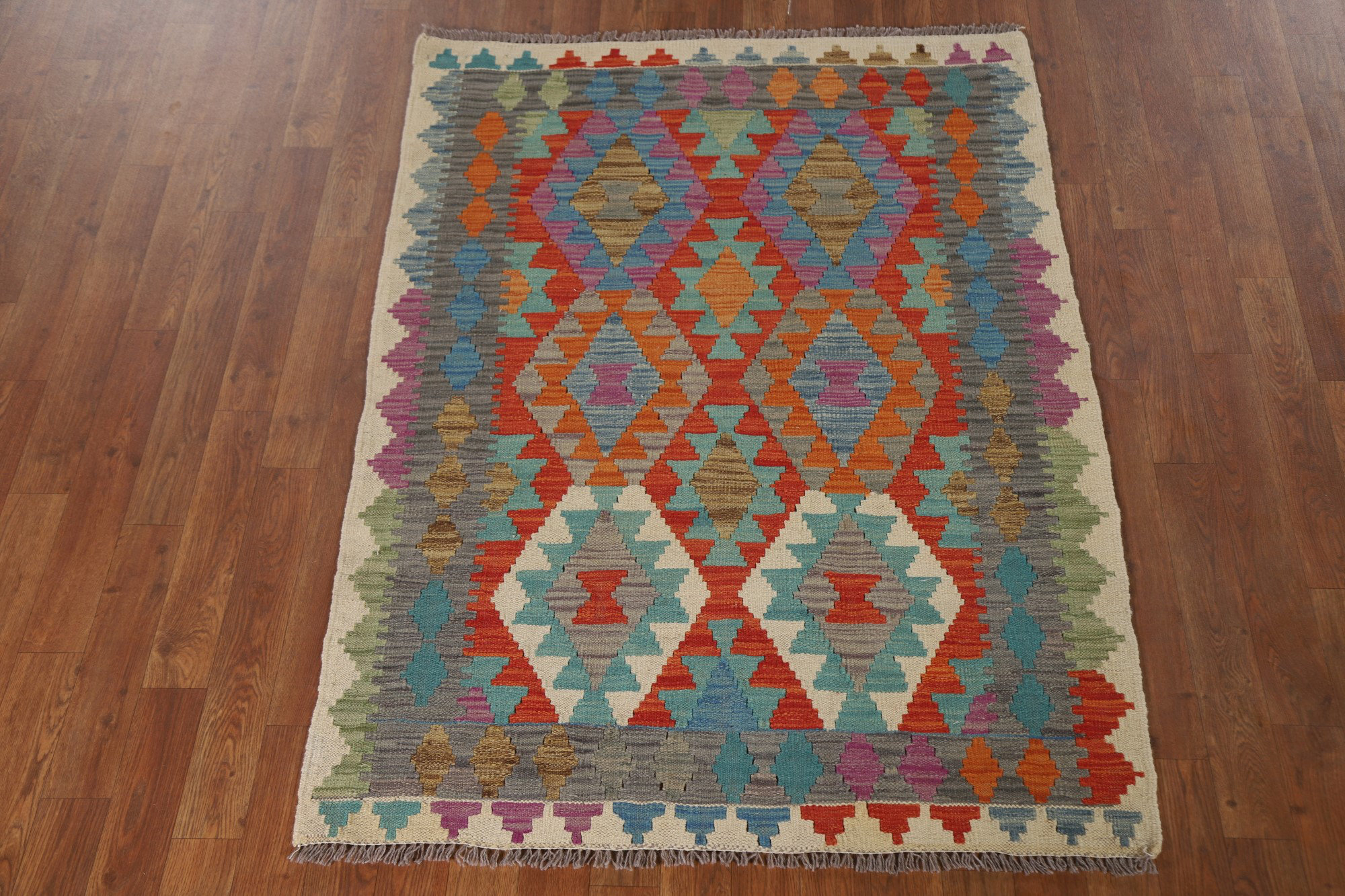 Dakota Fields Geometric Wool Kilim Oriental Rug 4x5 | Wayfair