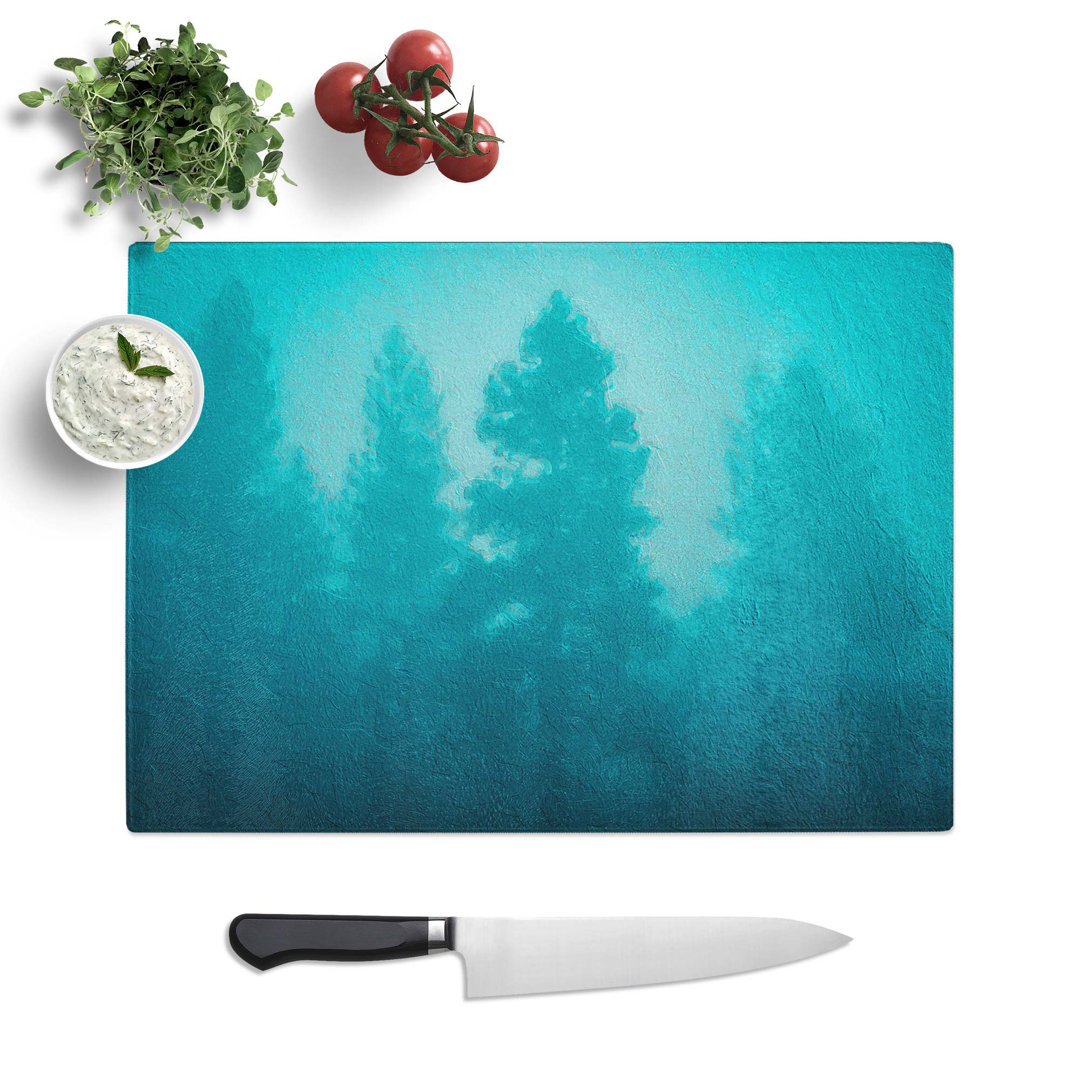 Tempered Glass Teal Blue Forest in Abstract Chopping Board