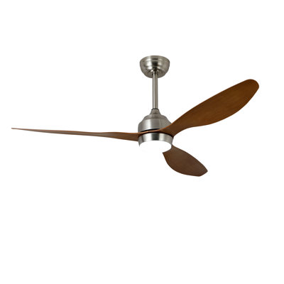 52" Ceiling Fan with Lights Quiet DC Motor 3 ABS Blade Ceiling Fans 6 Speed Levels,Reversible Ceiling Fan, for Patio Living Room, Bedroom, Office,Indoor.(Stain Nickel + Wood Gain )