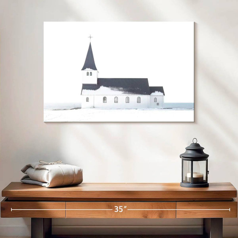 White Winter Church, H 16 po x l 24 po