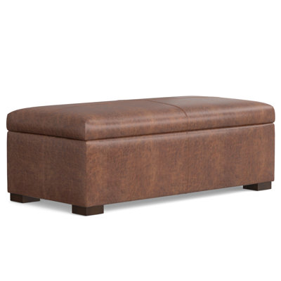 Gabbie 48"W Upholstered Vegan Leather Contemporary Rectangular Lift-Up Storage Ottoman Bench with Hidden Storage