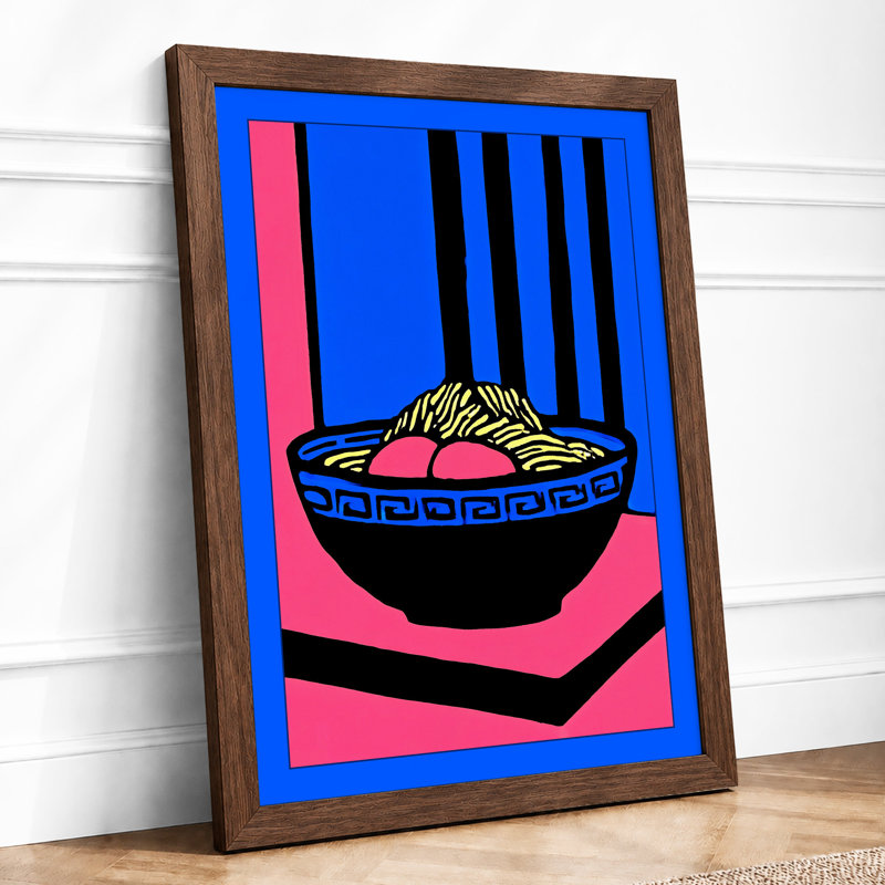Geometric Noodle Bowl Modern - Single Picture Frame Print, A4 - 29.7 x 21.0 cm, Walnut