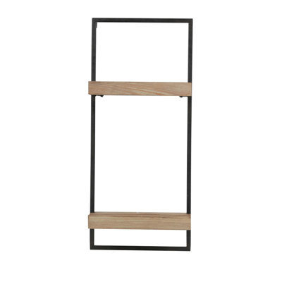 12X6x27" Iron And Wood Wall Shelf With Two Shelves