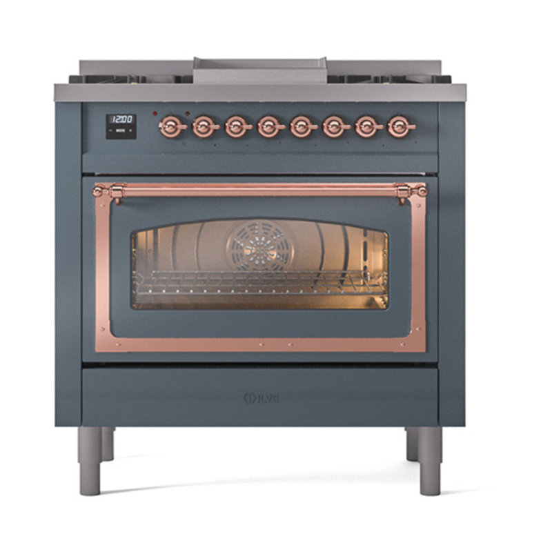 ILVE Nostalgie II Noblesse 36 po à double carburant, Propane liquide, Gris-bleu / cuivre