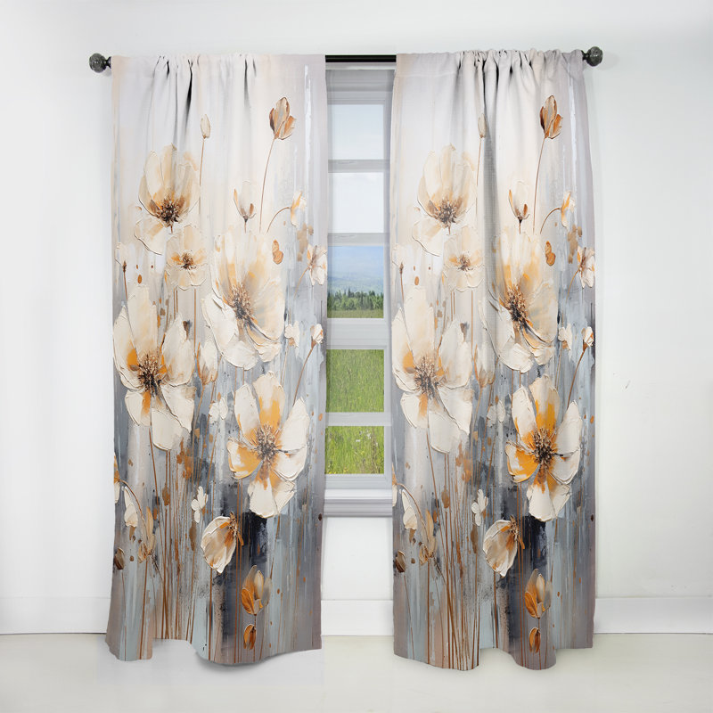 Roxborough White Buttercups On Beige Simplicity I - Traditional Velvet Curtain - Room Darkening - 1 panel, 52" W x 95" L