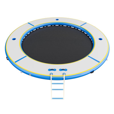 12 ft Inflatable Water Hammock, Round Floating Dock with Mesh Center, Cup Holder and Soft Ladder, Inflatable Raft Ring Platform for Lake & Beach Parties, Gray