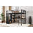 Queen Size Loft Bed Frame With Built-In Wardrobe, Metal Loft Bed With Desk And Storage Shelves, Black-18863743