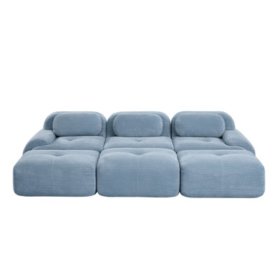 Anwen 6-Piece Modular Corduroy Sectional With 3 Ottomans, 32D High-Resilience Sponge Sofa For Living Room