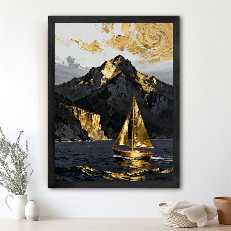 Art mural noir rétro Yifan Boat, impressions de style rétro, H 37 po x l 25 po