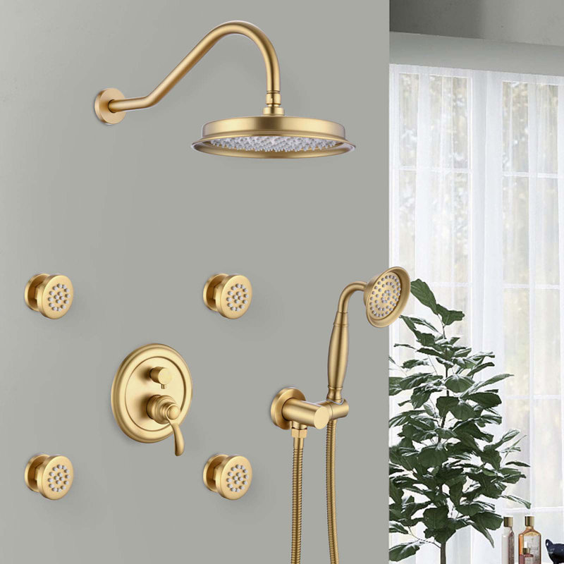 Complete Shower System with Rough in-Valve, Brushed Gold