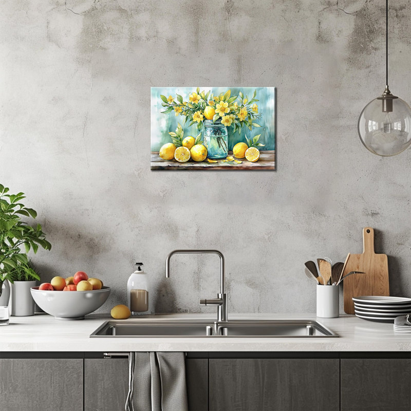  Décoration murale en toile citron citronné frais et floral pour la cuisine et la salle à manger, 12 x 18 po