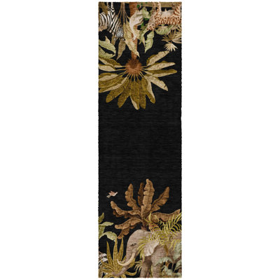 Premium Machine Washable Dream Shag ADS203 Palms and Safari Animals Rug