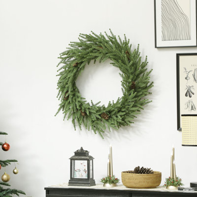 Couronne de Noël artificielle en pin Norfolk de 61 cm avec pommes de pin, 88 extrémités de branches réalistes, couronne verte pour porte d'entrée, mur, fenêtre, décoration intérieure