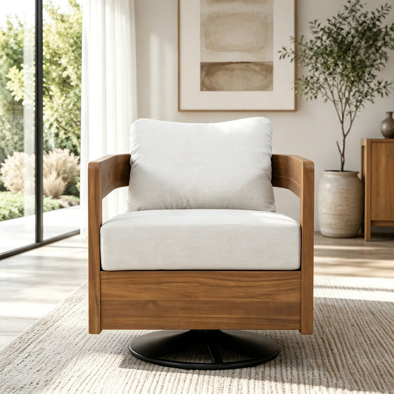 Fauteuil club d'extérieur pivotant en bois, Teck