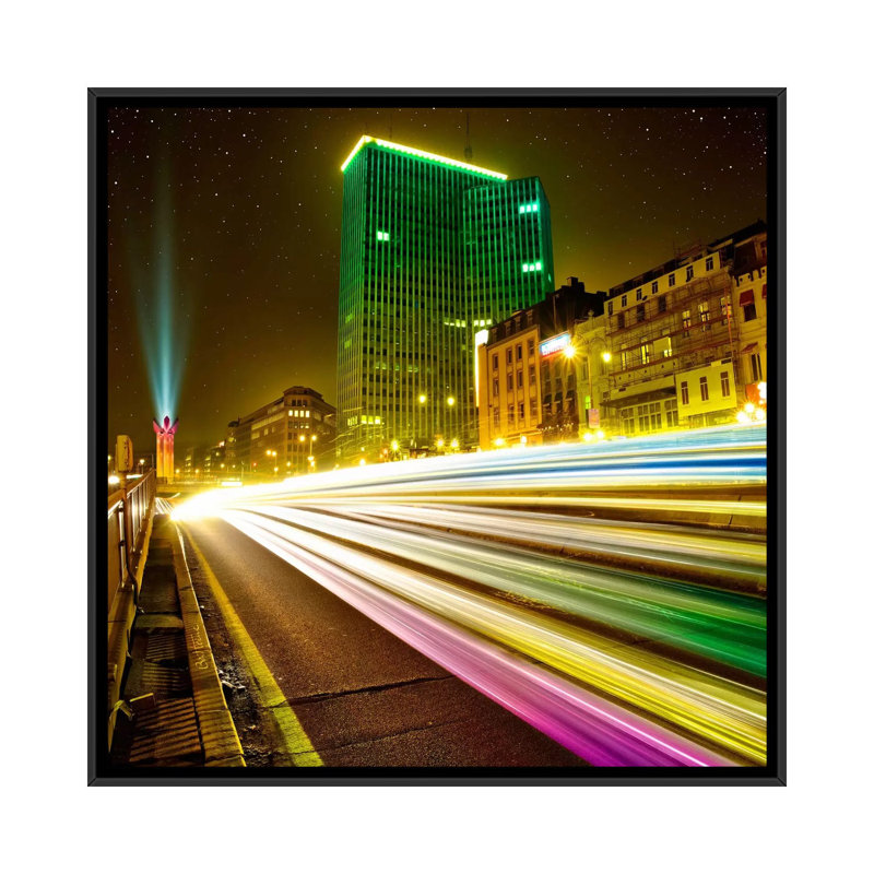 Brussels By Night by Ben Heine - Print on Canvas, 45.72 cm H x 45.72 cm W, Black Framed