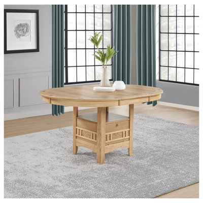 Davis Light Oak Oval Extendable Pedestal Dining Table with Storage Base