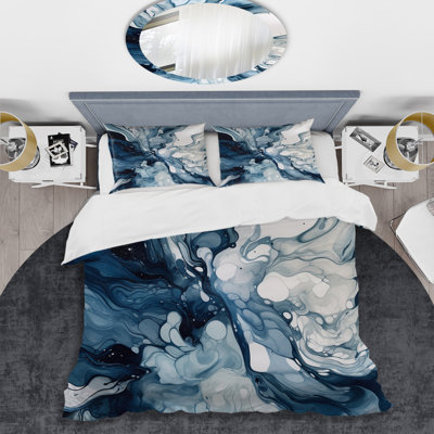 Ensemble de housse de couette en microfibre / polyester bleu et gris Elixir I