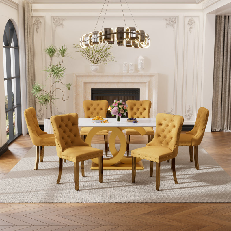 Mackinaw 6 - Person Pedestal Dining Set, Yellow