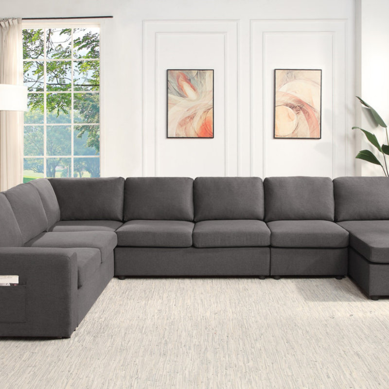 Canapé modulaire en U à 7 places en lin avec poche