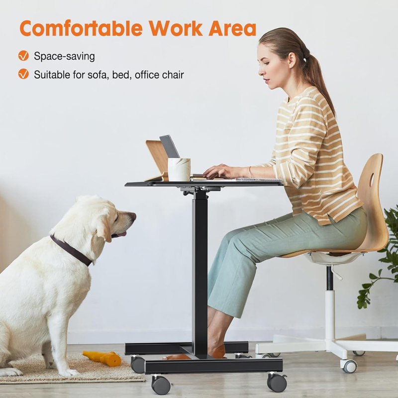 Mobile Standing Desk, Laptop Computer Cart, Height Adjustable Rolling Cart with Wheels, Small Rolling Desk for Home and Office
