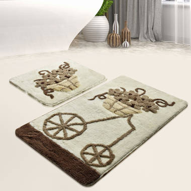 Red Barrel Studio® Domynick Floral Design 3 Piece Bathroom Rugs Set -  Non-Slip Ultra Thin Bath Rugs For Bathroom Floor - Washable Cotton Bathroom  Mats Set