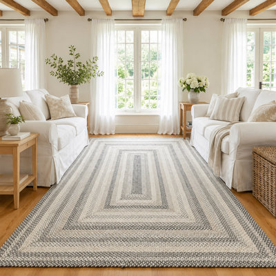 Tapis réversible haut de gamme en jute tressé Birch, couleur ivoire/gris