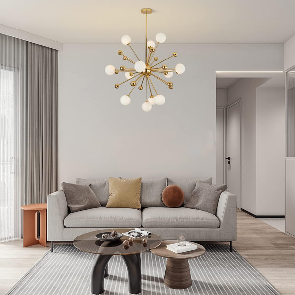 Corrigan Studio® Modern Gold Sputnik Chandelier With 12-Light Milk ...