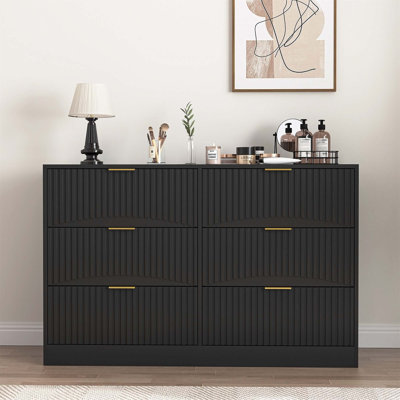 Commode 6 tiroirs en bois pour chambre à coucher, salon avec rangement spacieux et finition élégante