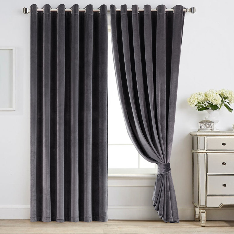 Reede Luxury Crushed Velvet Eyelet Curtains - Fully Lined, Heavy Plush Drapes, Charcoal, 228cm Width x 228cm Drop