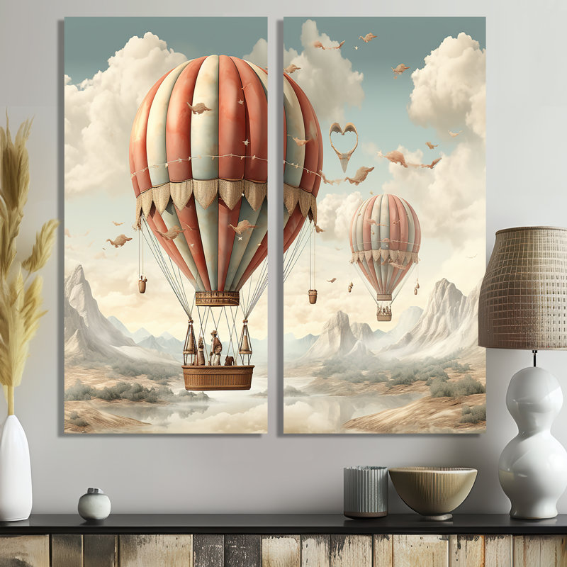 «A Playful Hot Air Balloon Bliss II», impressions sur toile transport en montgolfière, 32" H x 32" W, Framed Wrapped Canvas
