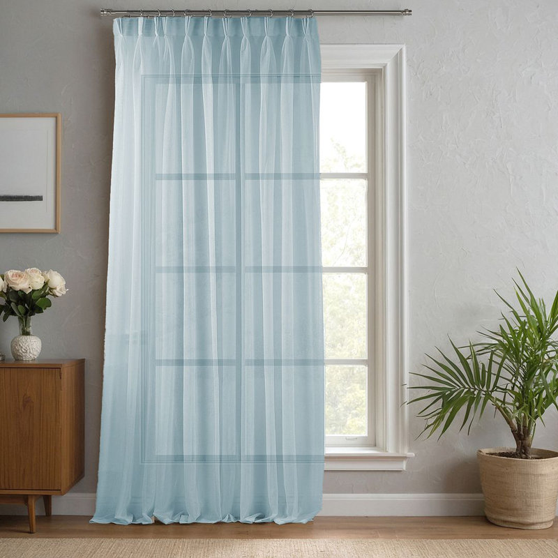 Sheer Single Curtain Panel, Blue, 130cm Width x 350cm Drop