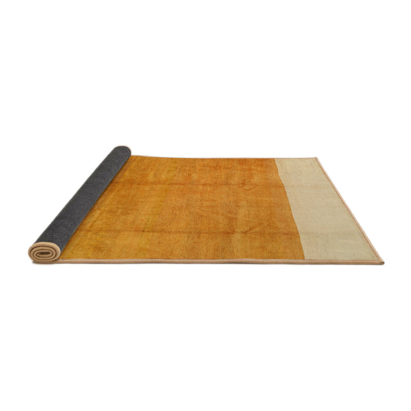 Tapis de zone jaune/rouge/beige contemporaine, Rond 5 pi