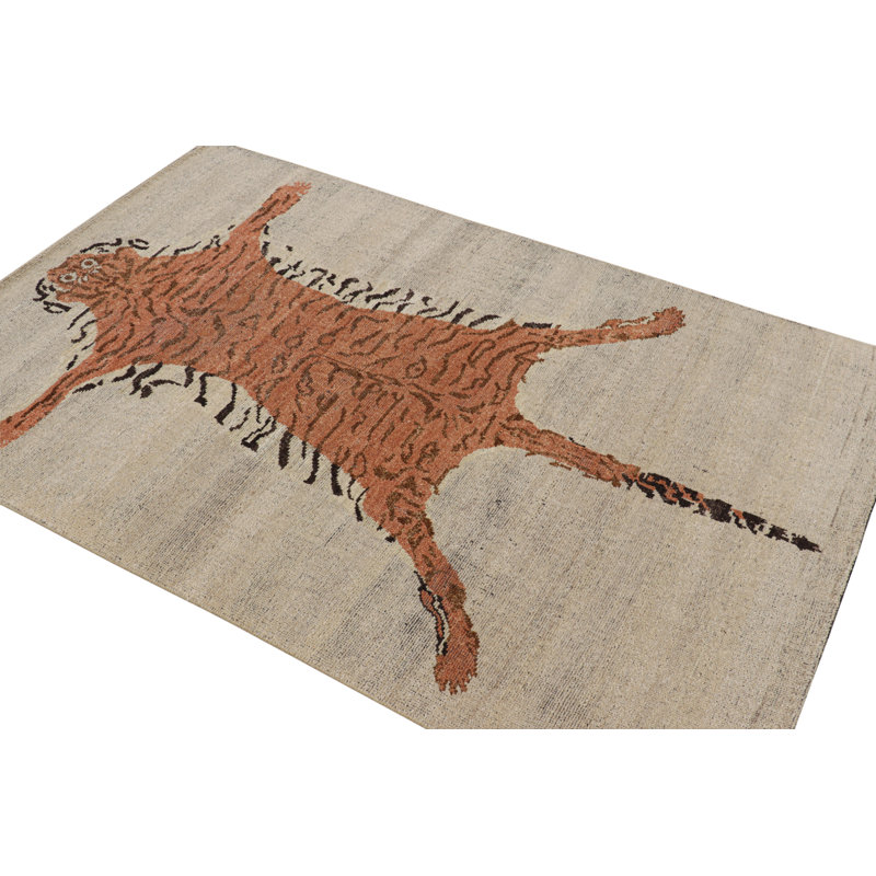 Burano Hand Knotted Wool Animal Print Area Rug, Square 4'
